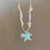 Collar de conchas y cuentas de dopamina estilo vacación en el océano con colgante de estrella de mar, cadena para la clavícula, collar para foto de playa junto al mar para mujer