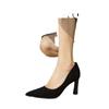 Etiqueta Sapatos de salto alto femininos camurça sola macia pés longos não cansados voo ocupação vestido viajante profissional preto sapatos de trabalho sapatos de camada única