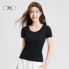 Camiseta de Color Sólido Personalizada para Mujer, Hombro Normal, Cuello Redondo, Manga Corta, Versátil, Corte Delgado, Base de Algodón, Nuevo Verano 2026