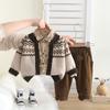 Casaco Cardigan Suéter de Manga Longa para Bebê 2025 Primavera e Outono Novo Meninos Bonito Flor Camisa Tendência Crianças Conjunto de Três Peças Atacado