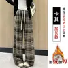 Calça casual xadrez retrô estilo japonês para mulheres, nova coleção primavera e outono, calça versátil de perna larga com caimento fluido, calça longa reta esportiva para caminhada