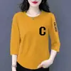 E-commerce Transfronteiriço Comércio Exterior Estilo Mãe Mulheres de Meia-Idade Camiseta de Manga Três Quartos Solta Casual Versátil Camiseta Básica Top