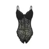 Body Camisola Sexy de Encaje Patchwork Estilo Europeo y Americano, Ropa Moldeadora de Puro Deseo, Top Interior Ajustado que Ceñe la Cintura