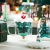 Taza de Navidad creativa de doble capa resistente a altas temperaturas, taza de leche hecha de vidrio de borosilicato alto con asa, taza de deseo estrella de Navidad para regalo de vacaciones