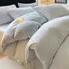 Novo Conjunto de Roupa de Cama de Lã de Leite Espessa de Inverno Conjunto de Quatro Peças Uso Doméstico Lençol de Cama de Fleece Coral com Veludo Extra Conjunto de Três Peças