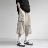 Pantalones cortos cargo estilo paracaidista retro americano funcional de talla grande para hombres y mujeres, pantalones cropped casuales de verano finos de pierna ancha