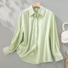 Camisa Drapeada de Cor Sólida para Deslocamento, Nova Camisa Fina Solta de Manga Comprida, Jaqueta Casual da Moda, Top Versátil Estilo Coreano