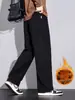 Malha twill, calça casual fluida, novo estilo outono/inverno, à prova de vento, quente, hipoalergênica, macia, design de perna reta, resistente a arranhões e calça masculina durável