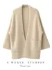 Cardigã de malha 100% cashmere puro, caimento solto e peso pesado, para mulheres, com decote V amplo e mangas morcego, perfeito para outono e inverno