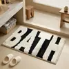 Alfombra de Piso Absorbente con Letras Simples en Blanco y Negro, con Textura de Felpa y Borlas, Alfombra de Baño para Piso de Baño, Manta para Mesita de Noche de Dormitorio, Alfombra Antideslizante