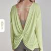 Playera delgada de yoga para principios de otoño para mujer, sexy con espalda retorcida, deportiva de manga larga, blusa suelta, cómoda, transpirable, ropa de fitness