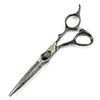 Tesoura de Cabeleireiro Fj--21 de 6,0 polegadas Personalizada Black Damascus Estilo Espada Dupla Plana