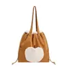 Otoño 2026 Nuevo Bolso de Hombro Retro de Gamuza Lindo Bordado Bolso Cubo de Manzana Bolso Tote de Gran Capacidad