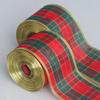 Cinta de Cuadros Rojos y Verdes con Borde Dorado de Alambre de Hierro de 6.3 cm Cinta para Embalaje de Flores de Boda para Regalo Lazo DIY Venta al por Mayor