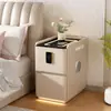 Mesita de noche inteligente, multifuncional, de alta gama, sin instalación, con regleta, cerradura de contraseña, carga inalámbrica, mesita de noche de cuero para dormitorio