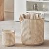 Cesta de Almacenamiento Tejida de Bambú Imitación Hueca de una Pieza para Llevar a Mano para el Hogar, Dormitorio, Cesta de Almacenamiento Multifuncional, Cesta para Ropa Sucia de Baño