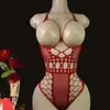 Bodysuit de Peixe em Renda com Strass Brilhante Estilo Natalino Transfronteiriço Vermelho Erótico com Recortes Sexy Peça Única Lingerie Pijama
