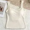 Camisola de Punto de Alto Gama Otoño/Invierno con Tirantes Cruzados en la Espalda y Almohadillas en el Pecho, Ropa Interior Básica Sencilla de Corte Ajustado con Cuello Cuadrado