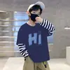 Camiseta Casual Divertida para Meninos Estilo Novo Primavera e Outono Estampa de Desenho Camisa Base Algodão Puro Respirável Manga Longa Camiseta Tendência