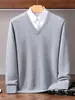 Nuevo Suéter de Cachemira Grueso Plano de Doble Hilo de Siete Agujas Otoño/Invierno 2026 Cuello en V Manga Larga Holgado Casual para Hombre