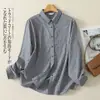 Foto real: Camisa de algodão xadrez estilo japonês para mulheres, estilo outono, jovem e elegante, de manga comprida, fina, casual, versátil, camisa com colarinho