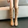 Botas largas para mujer de talla grande con amplia circunferencia de muslo, botas de tacón de bloque de gamuza, botas de vaquero occidentales, caña de gran circunferencia, botas para mujer de talla grande