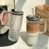 Copo com Canudo de Alça Jumbo Grande Capacidade Copo de Vidro para Meninas Alto Valor Copo de Café Água para Escritório com Tampa