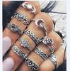 Anel feminino conjunto de 11 peças estilo europeu e americano retrô com conjunto de diamantes de rosa e folhas esculpidas totem
