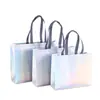 Bolso de Mano Láser de PVC, Bolsa de Compras Colorida de Tela No Tejida Láser, Bolsa de Regalo de Compras para Tienda de Zapatos de Mujer, Logo Imprimible