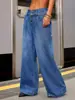 Jeans vintage de cintura alta, perna larga, com vários botões, plissado, modelagem solta, com caimento, comprimento até o chão, estilo dad jeans para mulheres