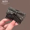 Elegante peine para el cabello con forma de lazo de diamantes negros, peine para el cabello de lujo completo con diamantes para mujeres, peine versátil para peinar flequillos laterales y cabello suelto