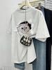 Camiseta de manga corta con estampado de gatitos jóvenes de diseño de talla grande de algodón puro 2024, nueva camiseta versátil de cuello redondo de moda de verano