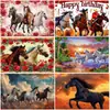 Tela de fondo de cumpleaños de caballos pancarta de fiesta de caballos decoración de fondo de fiesta de cumpleaños accesorios de fotografía poliéster estilo lindo