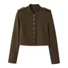 Estilo europeu e americano, nova coleção de outono de roupas femininas: conjunto de blazer curto com ombreiras da moda e calça comprida