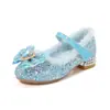 Novos Sapatos de Inverno e Outono para Meninas, Sapatos de Salto Alto para Meninas Pequenas, Sapatos da Princesa Elsa com Forro de Lã, Sapatos de Couro Infantis para Apresentação com Cristal
