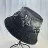 Nuevo Estilo 2024 Parche de Estrella de Cinco Puntas Degradado Mezclilla Sombrero de Pescador para Mujer, Sombrero de Cubo Versátil Retro con Ala Ancha