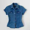 Camisa de Mezclilla de Manga Corta para Mujer, Nuevo Diseño Verano 2026, Estilo Nicho de Hong Kong, Cuello Camisero, Top Corto