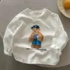 Camiseta Infantil de Manga Longa Primavera e Outono Algodão Puro Desenho Camada Base Novas Blusas para Meninos Estampadas para Meninas Roupas de Outono para Bebês