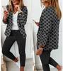 Nuevo traje informal de cuadros escoceses para mujer europea y americana de 2024, ajustado, con solapa y pantalones con cordones.