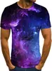 Camiseta Masculina Explosões Caveira Estrela Estampa 3D Galáxia Sistema Solar Planeta Nebulosa Manga Curta T