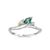 Anillo Geométrico de Zirconia con Forma de Oliva Esmeralda Nueva de Plata de Ley S925 Europeo y Americano para Mujer Anillo Creativo Elegante para el Dedo Índice