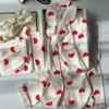 Pijama Coreano de Alta Gama Ins con Estampado de Corazón Lujo Accesible Seda de Hielo para Mujer Verano Pantalón de Manga Larga Conjunto para Estar en Casa Venta al por Mayor