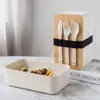 Lonchera tapa de madera estilo japonés portátil caja bento sushi estudiante oficinista caja para comidas caja para mantener fresco en el refrigerador imprimible