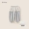 Pantalones de chándal para niña Bangxuan, Nueva colección de invierno, Forro polar, Pantalones jogger cálidos para bebé con ribete de volantes, Pantalones para niños