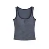Top Regata Canelado de Malha Fina com Listras Coloridas Contrastantes, Decote U, Elástico, Modelagem Slim Fit com Bojos para Mulheres, Camisola Sexy sem Costas para o Verão