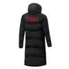 Casaco longo acolchoado com 90% de plumas, feito sob medida para uniformes de equipe, adequado para homens e mulheres, com capuz, à prova de vento e impermeável, projetado para treinamento de inverno e aquecimento