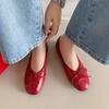 Zapatos planos de piel de oveja dulce combinables con todo, con lazo en forma de luna, Primavera 2025, punta redonda, celebridad cibernética, cuero genuino, boca poco profunda, zapatos de una sola capa para mujer