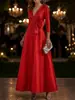 2026 Elegante Vestido de Noche de Satén con Escote en V y Mangas Tres Cuartos, Corte A, Ceñido a la Cintura, Formal para Banquetes, Novia, Vestido de Boda
