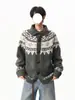 Jaqueta Cardigã de Lã Fair Isle com Botão de Chifre e Gola Lapela Masculino Design de Outono Cor Blocada Jaqueta Cardigã de Tricô Preguiçoso