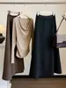 Falda vintage de ante para mujer, nuevo estilo de otoño, de cintura alta, adelgazante, con caída, línea A, longitud midi, elegante y voluminosa falda de paraguas